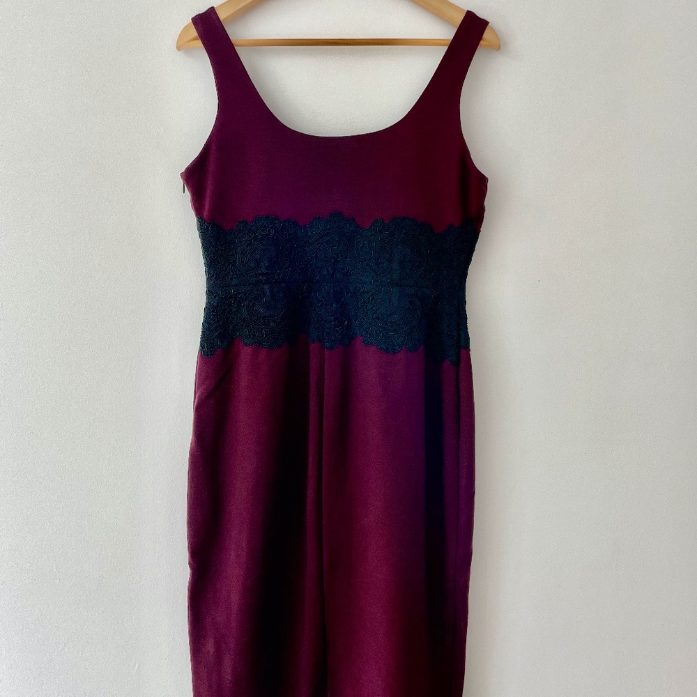 Bailey44 maroon and black lace midi cocktail dress, size L